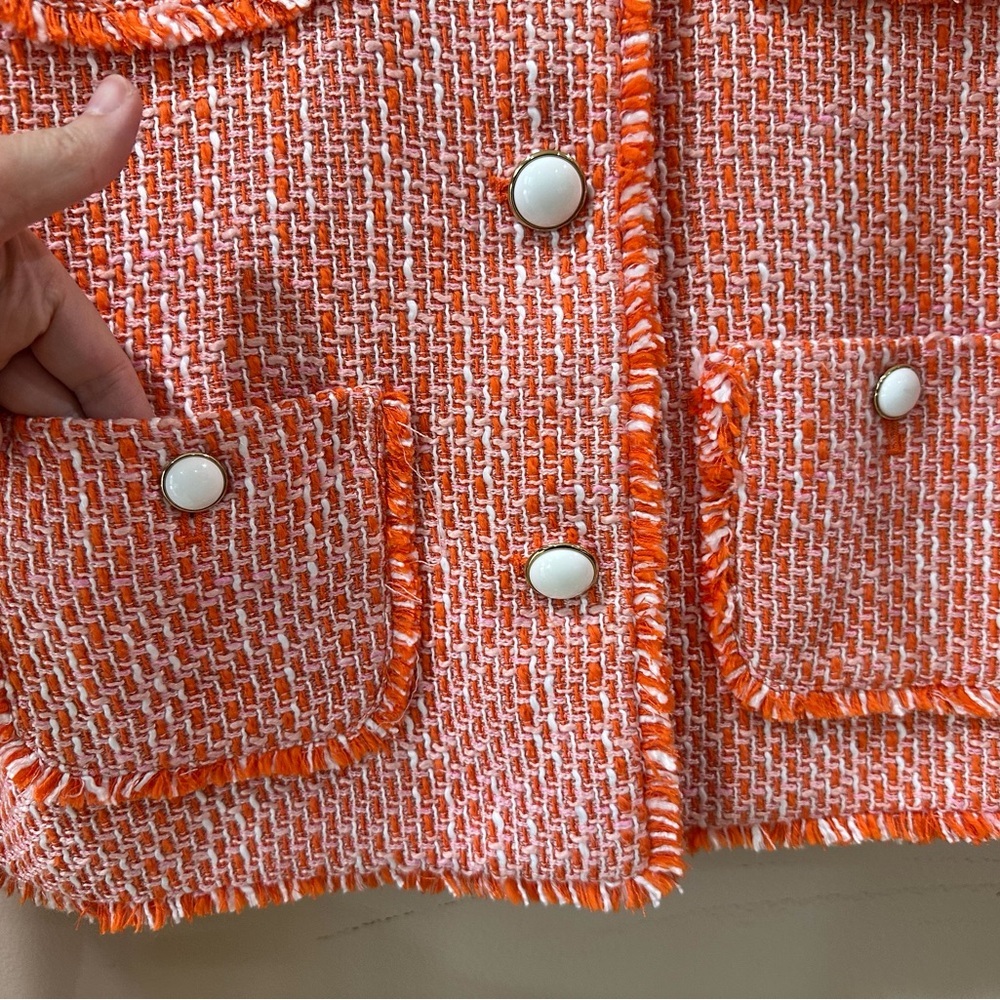 Loft Jacket Women M Orange Tweed Cropped BLAZER Workwear Career 762669 - Picture 6 of 8